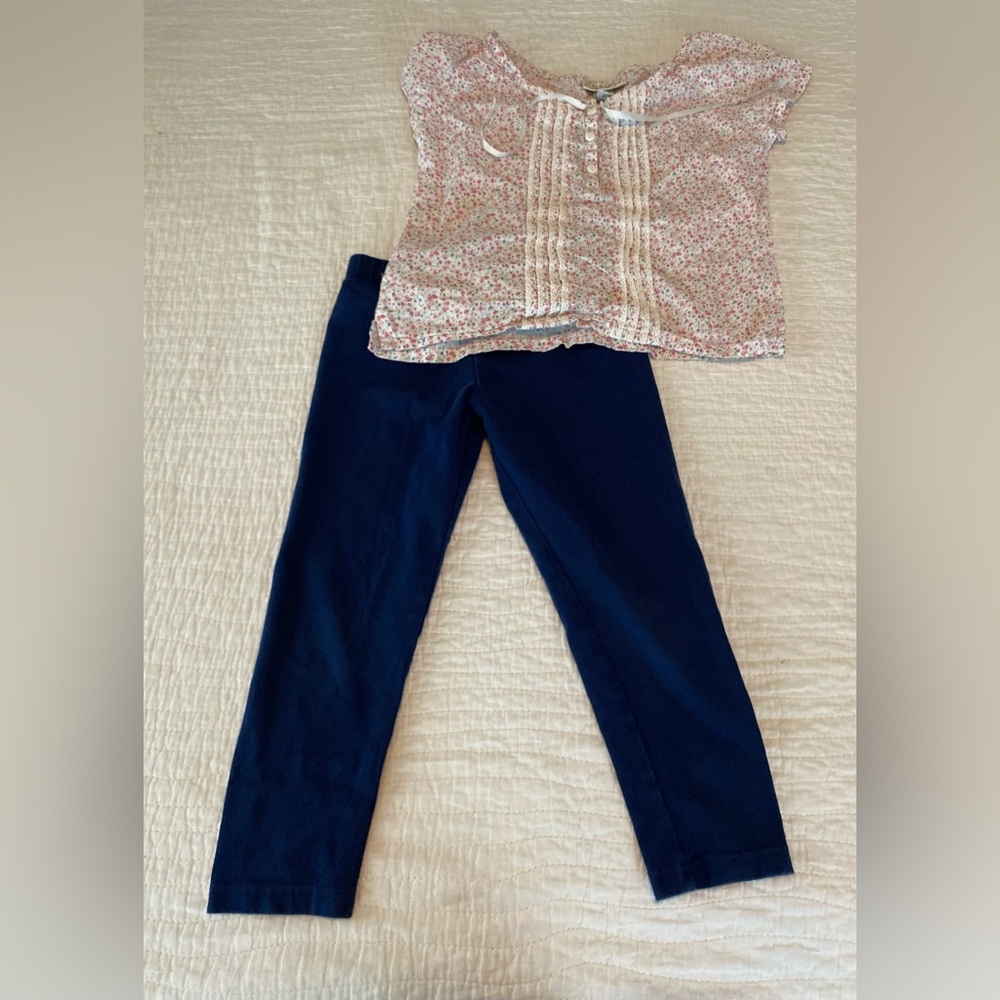 EUC Bundle of Oshkosh Floral Blouse and Carter’s Navy Pants, Size 7